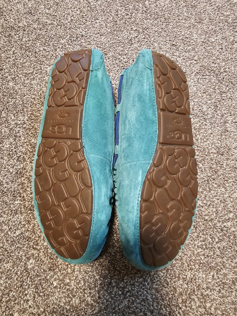 UGG Teal Suede Sheepskin-Lined Moccasin Slippers - Picture 2 of 3